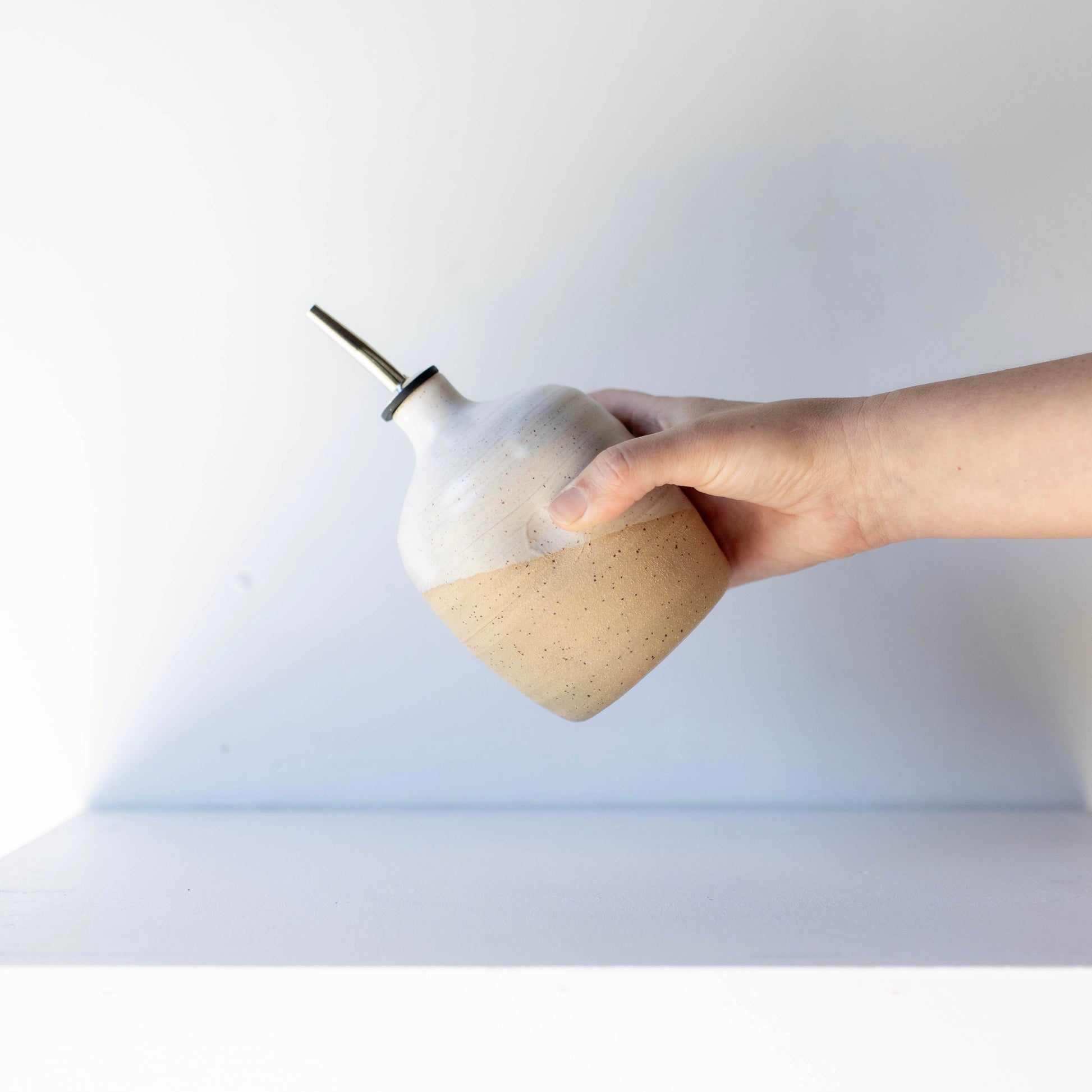 Lil Ceramics Large Satin white oil pourer handmade in New Zealand
