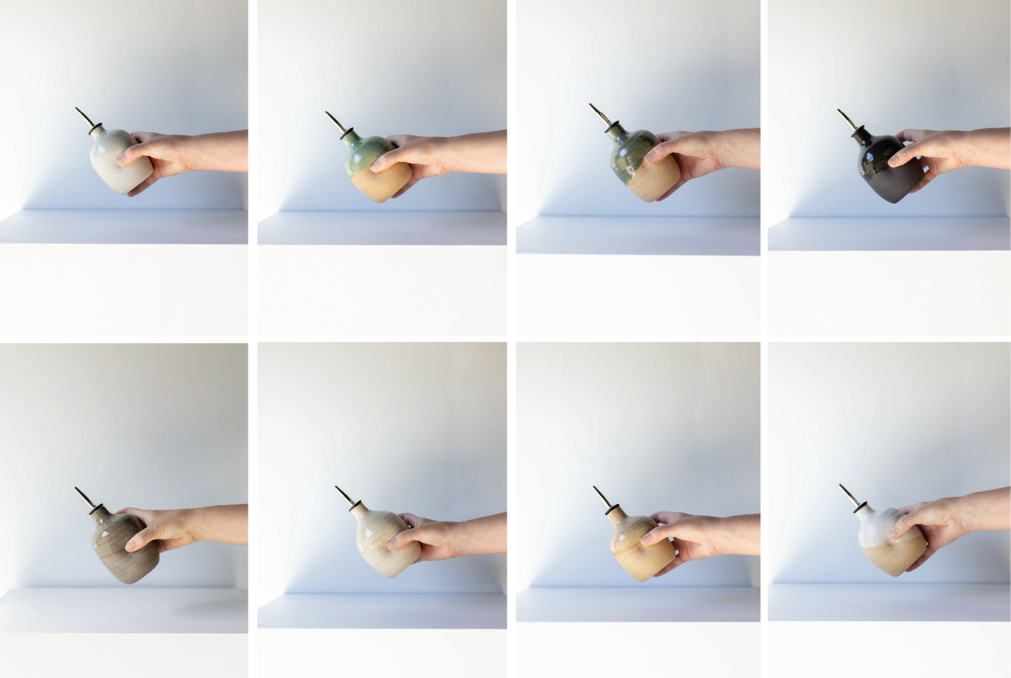 Lil Ceramics Oil Pourers shown in 8 different colours