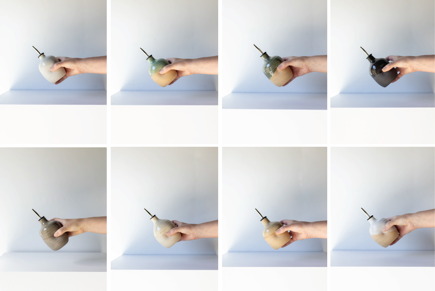 Lil Ceramics Oil Pourers shown in 8 different colours