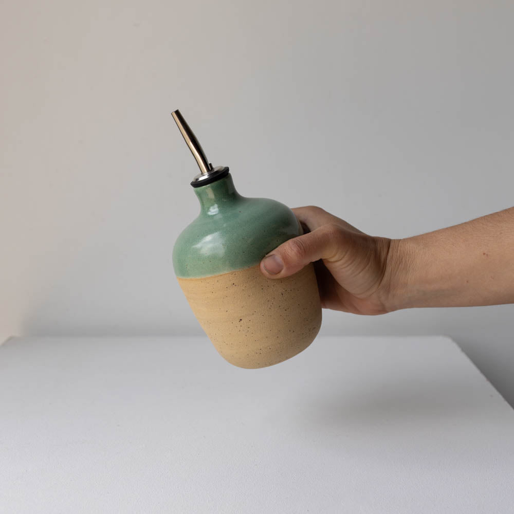 Lil Ceramics handmade oil pourer in sage green, handmade in Auckland, New Zealand