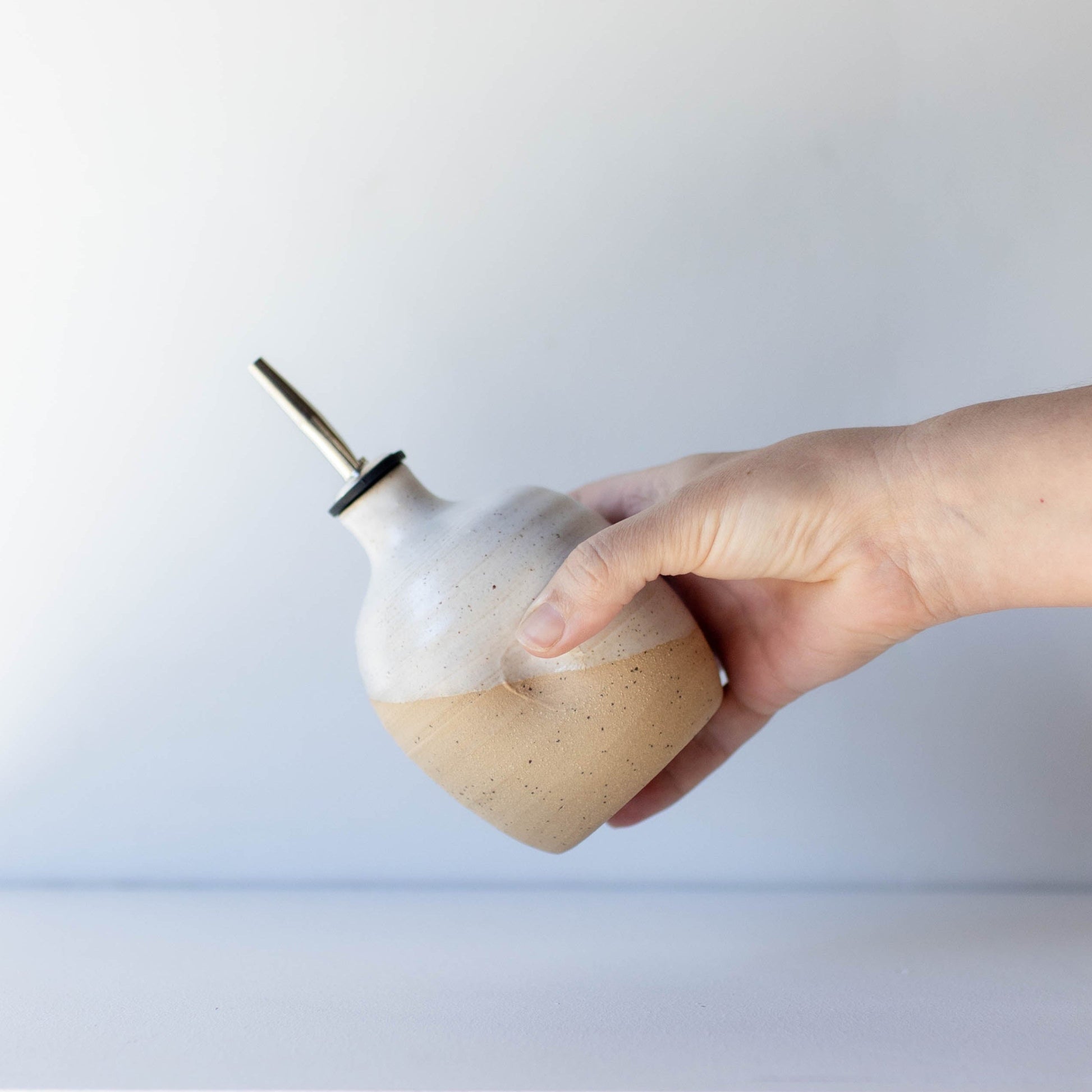 Lil Ceramics small oil pourer satin white handmade in New Zealand