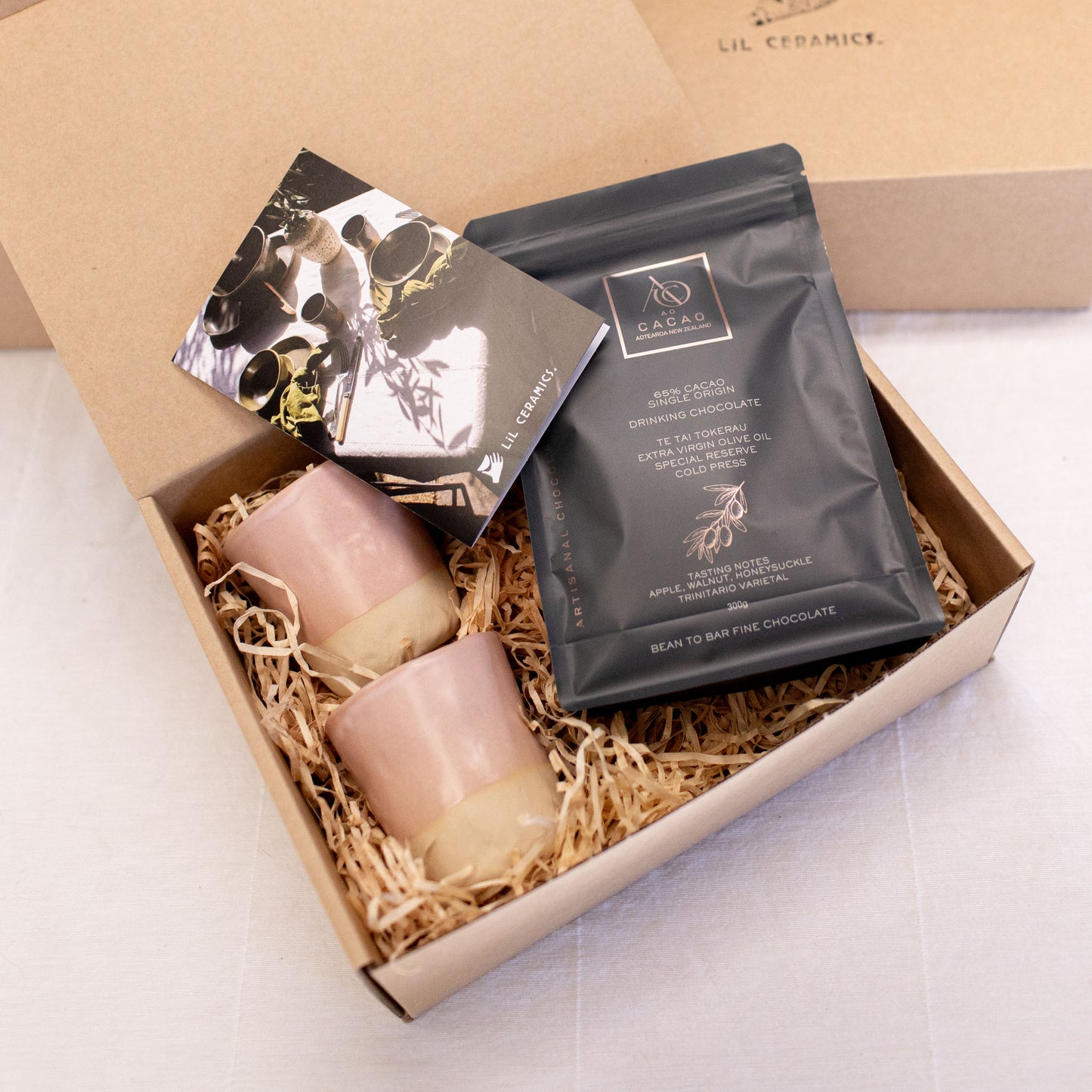 Pink tumbler and Ao Cacao drinking chocolate set