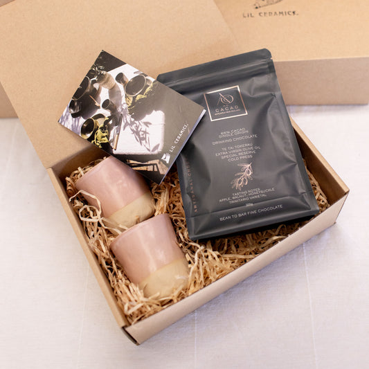 Pink tumbler and Ao Cacao drinking chocolate set