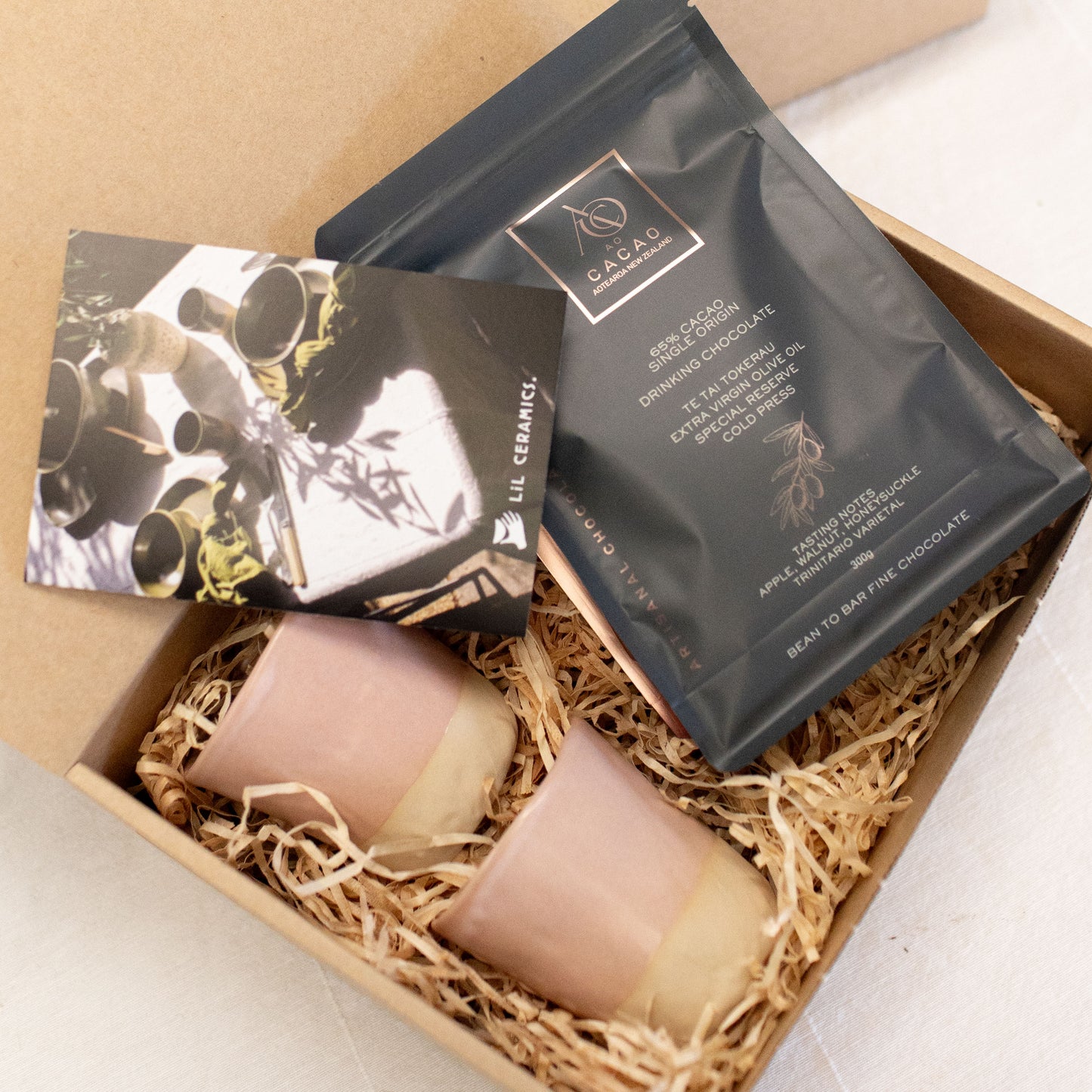 Pink tumbler and Ao Cacao drinking chocolate set